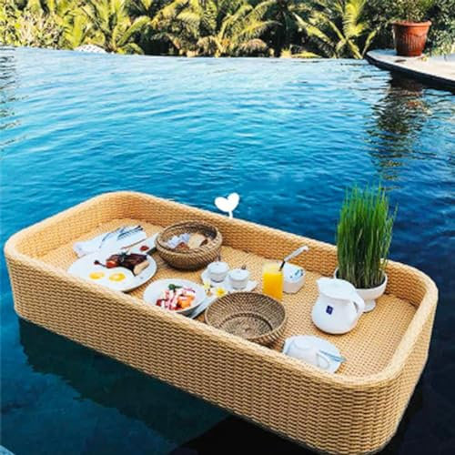Pool-Tablett, Rattan-geflochtenes Serviertablett,Schwimmendes Tablett，Tablett Servierbrett ，schwimmendes Tablett zum Servieren von Getränken am Pool,
