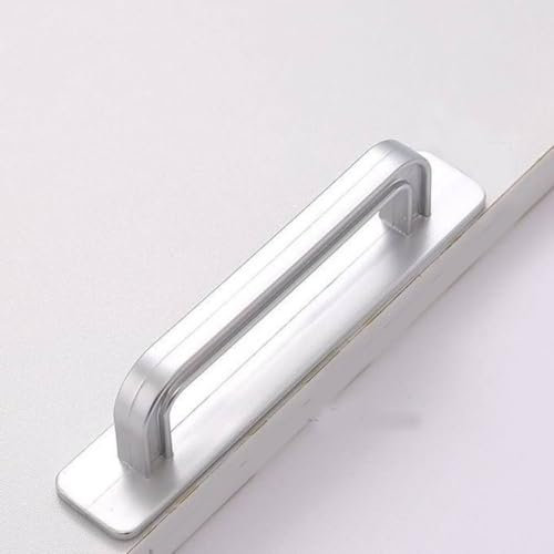 CSHWXY Tiradores de puerta de cocina, tiradores de cajones autoadhesivos, sin perforaciones, tiradores de puerta de muebles, L, color plateado