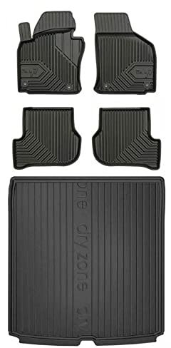MOTOS Satz Gummifußmatten und Kofferraummatten passend für Skoda Octavia II 2004-2013 Kombi, ohne höhenverstellbaren Kofferraumboden Verbessern Sie Ihren Reisekomfort mit Antirutschmatte Auto 3D- Allw