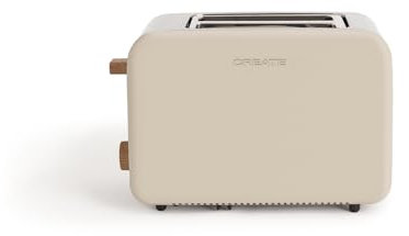 CREATE/TOAST RETRO/Toaster Sand / 6 Leistungsstufen, Krümelschublade, Thermostat, Auftauen, Aufwärmen, 2 breite Scheibenschlitze, 850W