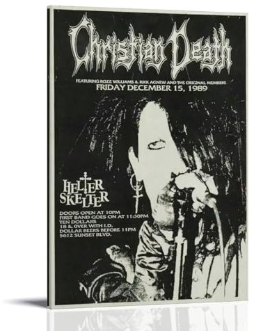 Poster Christian Death Band, schwarzes und weißes Poster, Leinwand, farbecht, Wandkunst, dekoratives Gemälde für Wohnzimmer, Schlafzimmer, Heimdekoration, 40 x 60 cm, Rahmenstil