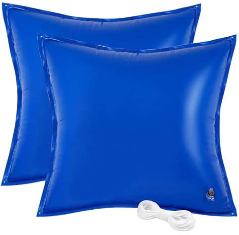 NonKob Cuscino ad aria per piscina, invernale, 120 x 120 cm, 2 pezzi, cuscino ad aria per piscina con 4 occhielli e corda resistente al cloro da 150 cm, spessore 0,3 mm, accessorio per piscina,