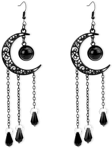 Gothic Mond Ohrringe, Stilvolle Schwarze Mond-Tropfen-Ohrringe Elegante Gothic Ohrringe Schwarzer Mond-Ohrschmuck für Frauen Halloween Weihnachten Neujahrsgeschenke für Frauen Und Mädchen
