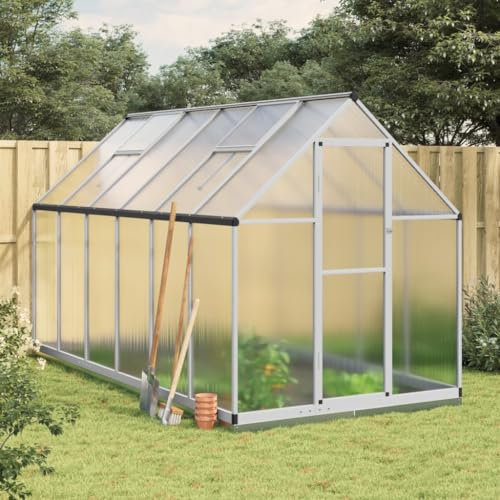 Homgoday Gewächshaus mit silbernem Boden 334 x 169 x 202 cm aus Aluminium, Gewächshaus für den Garten, Gewächshaus für den Garten, Gewächshaus für Pflanzen