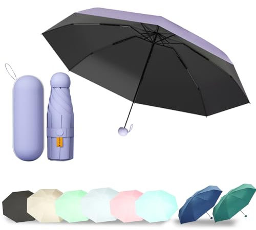 Ombrelli Portatile Con 6 Nervature, 6 Stecche Portatile Mini Ombrello Da Tasca, Ombrello Pieghevole Manuale Compatto Comodo e Portatile, Anti-Tempesta Ombrello Piccolo (Con Guscio)-Viola Chiaro