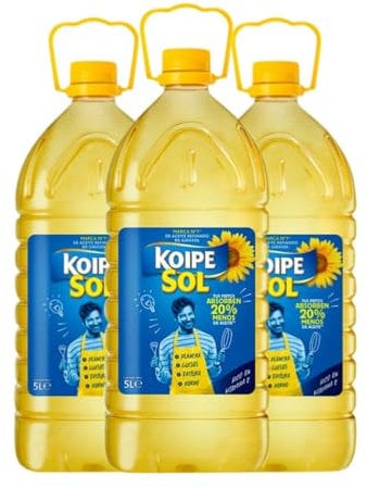 Aceite de Cocina Koipe Sol Girasol Alto Oleico Garrafa 5 L (Caja de 3 Garrafa de 5 L)