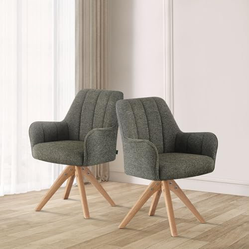 DUBI Möbel® Premium Esszimmerstühle Thomas-FINA 2er Set – Armlehnstuhl drehbar mit Federkernpolsterung, Massivholzgestell Eiche, 150 kg belastbar, hochwertig verarbeitet, grün