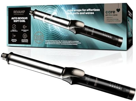 REVAMP Auto Revolve Soft Curl - Hair Curler Automatic Rotating - Curling Iron Tong with Extra-Long Ceramic Barrel for Long Hair-Lengths, Tangle Free Automatic Hair Curler, Left & Right Hand Rotation