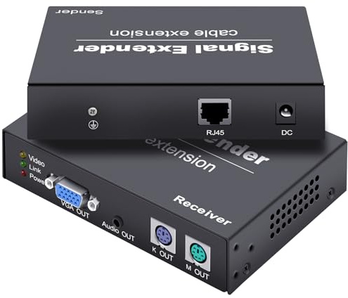 Torileaf Extender VGA KVM PS2, VGA PS2 KVM Extender su cavo di rete Cat5e/6/7 fino a 120 m, Plug and Play, trasmissione a ritardo zero, KVM Extender VGA supporta tutti i sistemi operativi