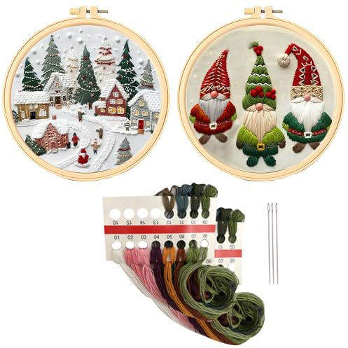 DKDDSSS Sticken Set Erwachsene Weihnachten, Anfänger Stickset für Erwachsene, Christmas Embroidery Kit, Weihnachtskunst-Bastelset, Ideal für Handwerksliebhaber zum Erlernen von Sticktechniken