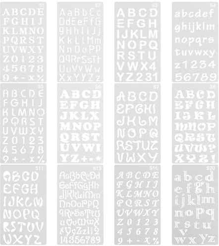 Juego de 12 plantillas de letras, plantillas reutilizables, para álbumes de recortes, dibujos, manualidades