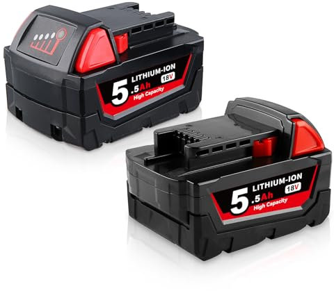 2 Pack 18V 5.5Ah Replacement for Milwaukee 18V Battery Compatible with Milwaukee Battery and Charger M-18 48-11-1840 48-11-1828 48-11-1820 48-11-1815 48-11-1850