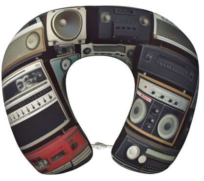 LHBWCVN Reise-Nackenkissen für Flugzeuge, Komfort-Kopf- und Nackenstütze, Memory-Schaum, U-förmiges Nacken-Reisekissen zum Schlafen, Vintage-Wand, Radio, Boombox, Nackenkissen für Flug, Kopfstütze,