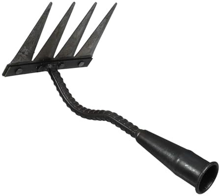 Yardwe Robuster Mehrfunktionaler Landwirtschaftlicher Rechen Aus Langlebigem Stahl Mit Vier Zinken Vielseitiger Gartenrechen Für Unkrautentfernung Bodenlockerung Und Rasenbelüftung