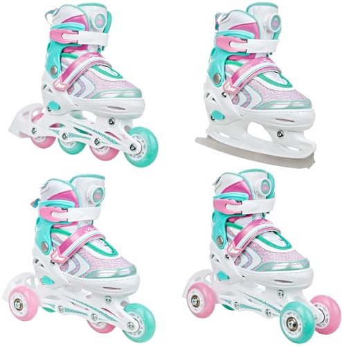 RAVEN 4in1 Inline Skates Triskates Rollschuhe Schlittschuhe Inliner für Kinder Mädchen verstellbar Geburtstag Geschenk (Lia Plus Mint, 27-30 (16,5cm-18,5cm))