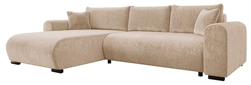 Mirjan24 Ecksofa Merkos mit Bettkasten (Clara 215.03) | Freistehende Eckcouch mit Schlaffunktion, beweglichen Kissen und Ottomane links/rechts montierbar, B/H/T: 285/80/188 cm