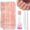 Fake Nails Set - French Tip Press on Nails - 240Pcs Short Square False Nails with Glue - Glossy French Tip nails for Nail Art DIY in 15 Sizes - False nails Kit with File and Pusher
