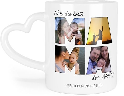 Kiddle-Design Mama Tasse Personalisiert mit Foto für Geburtstag, Muttertagsgeschenk Fototasse mit eigenem Bild - mit Herzhenkel