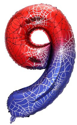 Folienballon mit Spinnenmotiv und Zahlen, 101,6 cm Aluminiumfolie Rot Cartoon-Partydekoration für Jungen Geburtstag Babyparty Jubiläumsbedarf (Zahl 9)