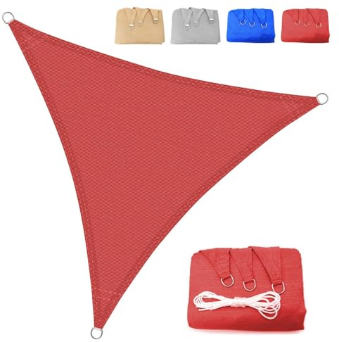 Sonnensegel, dreieckig, 5 x 5 x 7 m, atmungsaktives HDPE, Außenüberdachung, 95 % UV-Schutz, für Terrasse, Garten, Hof, Deck, Pergola mit Seil, Rot (wir fertigen individuelle Größen)