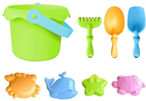 Generisch Kid Beach Toys, Sand Play Set, 3.74x5.12inch, Lightweight Castle Construction Kit with Molds, Bucket and Shovels, Easy to Carry, Ideal for Beach, Sandbox, Outdoor Fun, Pink/Green
