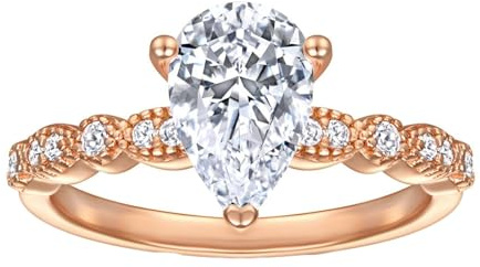 Calefee Damenring 750 Rosegold, Labor Diamant Ring Tropfen 1.5 karat Größe 63 (20.1), Eheringe Echtschmuck