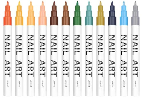 12 Farben Nail Art Stifte Set,2026 Neu Nagelkunststift,3D Nagellack Stift Set,Nail Art Nagelkunststift DIY Linie Nagelkunst Graffiti, Nagellackstifte für Nägel,für Zeichnen, Umreißen, Graffiti (B)