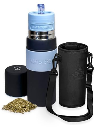 HERENCIA GAUCHA | Termo Autocebante 500ml Mate Listo Negro | Kit Completo con Sistema de Autocebado para Mate y Tereré | Termo Térmico Portable + Bolso Porta Mate Listo
