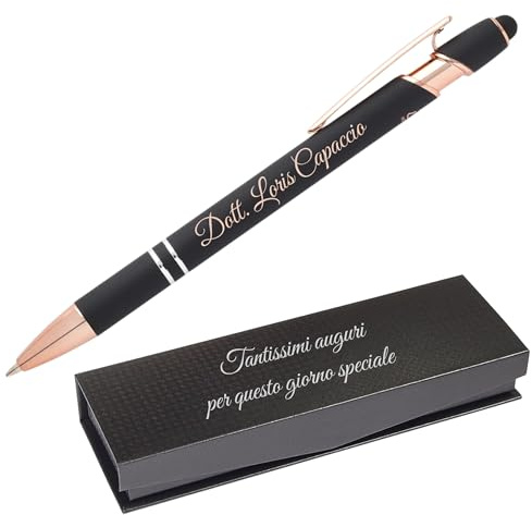 Stileitaliano Penna a sfera Personalizzata a scatto in Alluminio nera e oro rosa con touch e Box custodia idea regalo