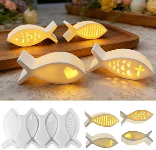 Silikonform Fisch,Fisch Silikonform Kerzenhalter,Silikonformen Gießformen Fische,Gießformen Silikon Fische,DIY Fisch Nachtlicht Ornament für Kommunion Deko,Partys,Ostersonntags Dekoration
