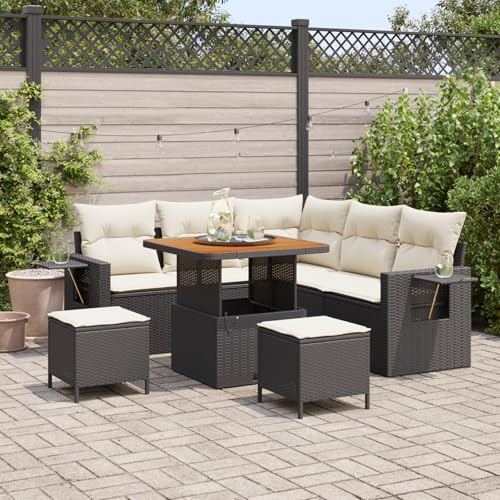 ZQQLVOO 8-TLG. Garten-Sofagarnitur mit Kissen Schwarz Poly Rattan, Modulares Outdoor-Sofa Set für 5 Personen, Bequeme Polsterung und Robuste Wetterbeständige Konstruktion, Ideal
