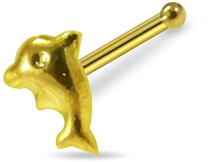 Monster Piercing | 9K Gold Echtgold | Nasenpiercing Nasenstecker Stud | Delfin | Stabstärke: 22G (0,6 mm) | Stablänge: 6mm | Hypoallergen