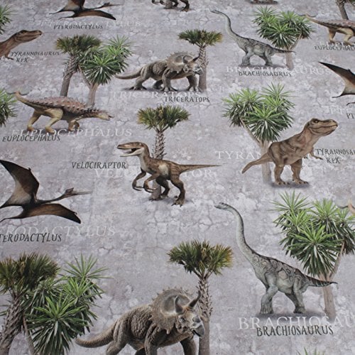 Stoff am Stück Stoff Baumwolle Rips Dinosaurier Brachiosaurus Euplocephalus Raptor T-Rex Dino