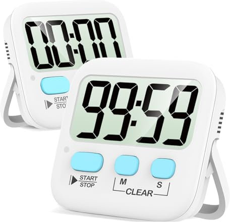 Antonki 2 Pack Digital Kitchen Timers for Cooking, Countdown Timer for Egg, Toothbrush, Office, Classroom, Kids, Teachers - Magnetic, Kickstand, Hanging - Battery Included