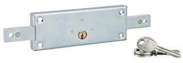 THIRARD - Serrure en Applique Horizontale à Cylindre pour Rideau Métallique - 2 Points Latéraux - 157 x 55 mm - Zingué - Gris - 3 Clés - Mécanisme Pêne Dormant