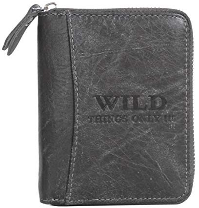 Herren Hochformat Geldbörse von Wild Things Only !!! Herrengeldbörse Geldbeutel Portemonnaie, umlaufender Reißverschluss, Rindleder (Grau) - präsentiert von ZMOKA®