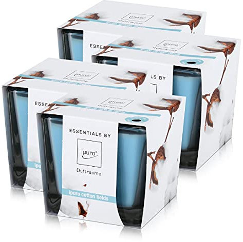 Essentials by Ipuro Duftkerze Cotton Fields 125g - Sanft, dezent und leicht pudrig mit einem Hauch von Vanille (4er Pack)