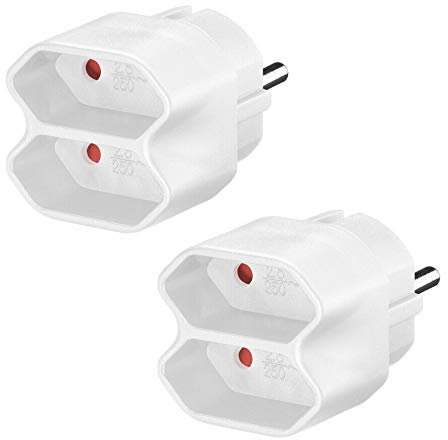 2X Steckdosenadapter | 2 Fach | Mehrfachstecker Stromadapter Adapter Verteiler Eurostecker Buchse | 2X Schutzkontaktbuchse | Weiß | 2 Stück