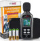 Schallpegelmessgerät digital mit buntem LC-Display, 35-135 dB(A), Schallpegelmesser, inkl. Thermometer, Windschutz und Schutzhülle