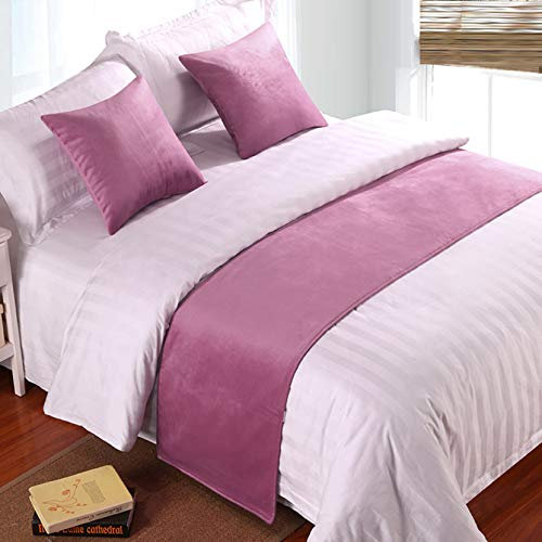 BAMCQ Chemin de Lit Hôtel literie d'hôtel Haute qualité Solide Couleur lit Queue lit Drapeau lit Queue Tapis Couvre-lit décoration lit Bande 840# Rose (Velours) _50cmx180cm (lit 1.2m)