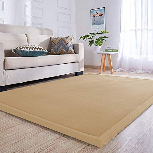 Loartee Samtmatte Teppich Matte,Kinderteppich Krabbeldecke Groß,3cm Dick Krabbelteppich,Gymnastik Teppich,für Baby,Kinderzimmer,Schlafzimmern(Khaki,150x150cm)