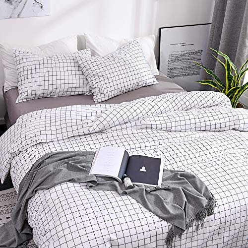 ARYURBU Kariert Bettwäsche Set 2tlg, Schwarz Weiß Karo Bettbezug 135x200cm + Kissenbezug 80x80cm, Bettdeckenbezug Bettdecke Cover, Kinder Mädchen Damen Einzelbett Wendebettwäsche