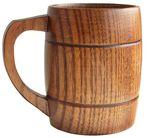 Boccali da birra in legno naturale, fatti a mano, stile retrò, marrone, con manico, per bere tè, caffè, vino, birra, bevande calde, 500 ml, per uomo/donna