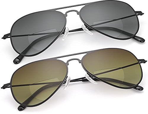 2 Paar Bifokale Lesebrille UV400 Schutz Pilotensport Sonnenbrille Blaulichtblockierende Leichte Sonnenlesebrille für Unisex Männer Frauen Outdoor Fahrsicherheitsbrillen Getönte Linsenschirme Brillen