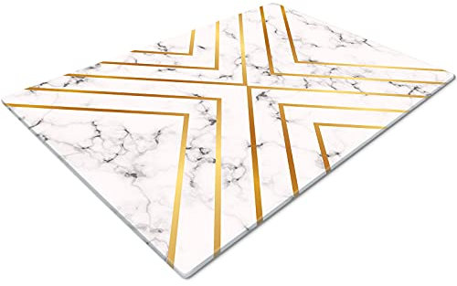 Glass Chopping Board 50 x 40 | Kitchen Worktop Protector | Multifunctional Cutting Board | Work Top Savers | Kitchen Accessories | Extra Large | Gold Marble Effect White