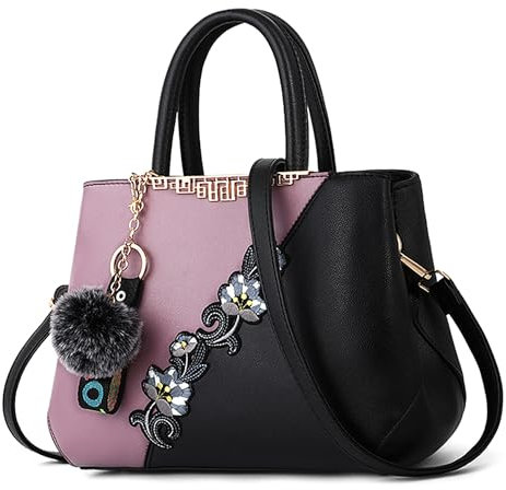 DIRRONA Borsa Donna Grande in PU Impermeabile – Borsa 3-in-1 a Mano e a Spalla, Elegante con Fiori e Design Bicolore, Ideale per Uso Quotidiano Casual Viaggio Lavoro e Festa Lilla