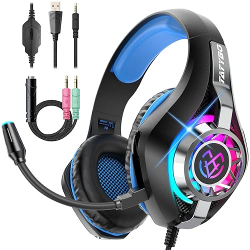Tatybo Casque de Jeu pour PS4 PS5 Xbox One Switch PC avec Micro antibruit, Son stéréo Basses Profondes