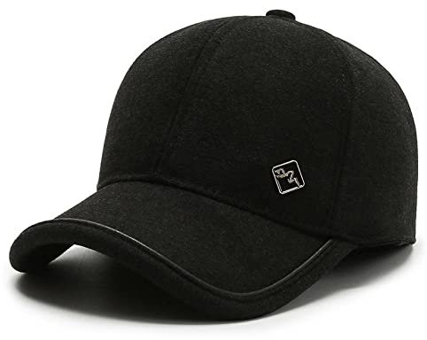 HHRHLKNH Berretto con Visiera Cappelli di Mezza età E Anziani Uomo Autunno E Inverno Caldo Berretto da Baseball di Lana papà Nonno Parasole E Berretto Freddo-Nero_Regolabile