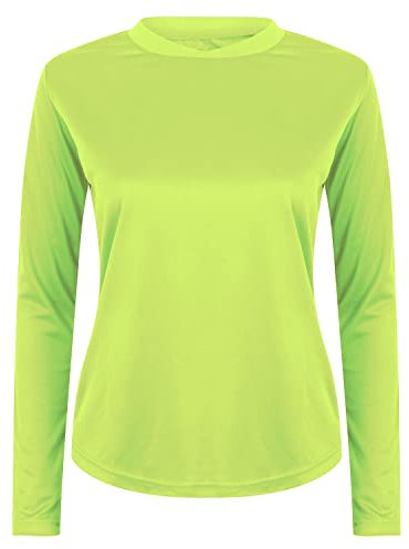 Athletic Sportswear Ladies Long Sleeve Running Top Active Gym Sports Fitness Yoga T-Shirt Workout Shirt (14, Neon Green)