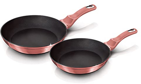 Berlinger Haus I-Rose Juego 2 Sartenes Inducción 22-26 cm, Aluminio Forjado, Antiadherente Ecológico Titano sin PFOA, Diseño Moderno, Apta para Todas Las Cocinas, Vitrocerámica, Gas, Rosa Metalizado